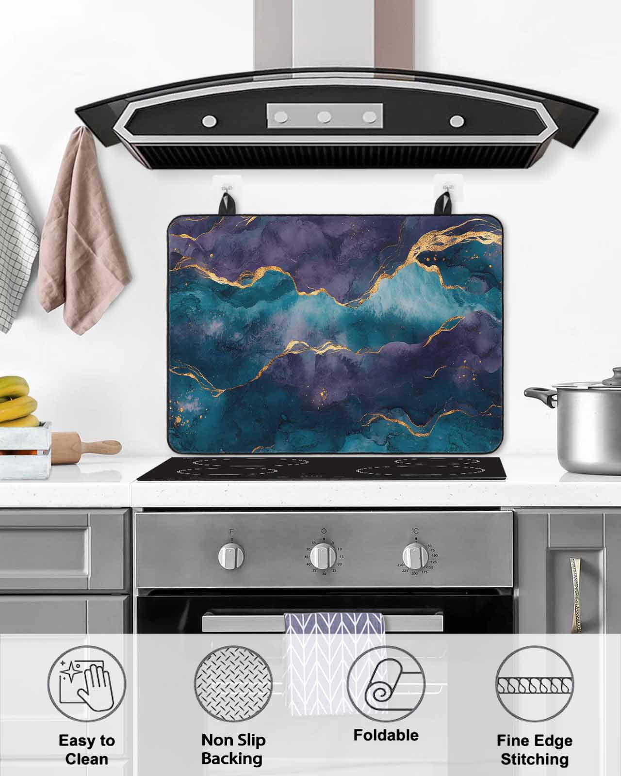 nqOlkjepod Large Induction Cooktop Protector Mat 36"x21", Blue Purple Marble Stove Top Covers for Electric Stove, Modern Abstract Gradient Texture Stove Burner Cover Mats, Glass Top Stove Cover