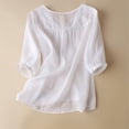 thumbnail image 4 of ClodeEU Women's Embroidered Linen Blend V Neck Short Sleeve T-Shirt ,Casual Top for Summer White,Womens Plus L, 4 of 5
