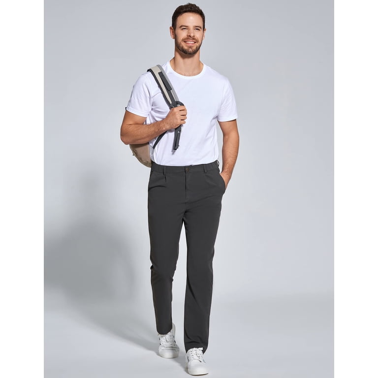 mens dri fit dress pants Raphael Men's Washable Flat Front Slim Fit Black Dress Pants, Black / 30