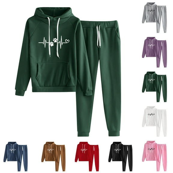 DeHolifer Women 2 Piece Sweatsuit Outfits Sets ECG Printed Drawstring Hoodie Sweatshirts and Sweatpants Jogging Suits Casual Sweatsuits Matching Sets for women Gray L