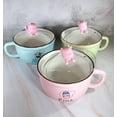 thumbnail image 4 of Microwavable Ceramic Noodle Bowl with Handle and Glass Lid Cute Cartoon, 4 of 11