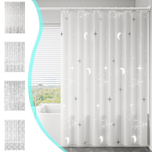 Clear Waterproof Shower Curtain with Hooks - Thickened Polyester Fabric for Bathroom, 70x70 Inches, Punch-Free Installation