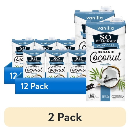 (2 pack) So Delicious Dairy Free Shelf Stable Vegan and Gluten Free Vanilla Organic Coconut Milk Carton, 32 fl oz