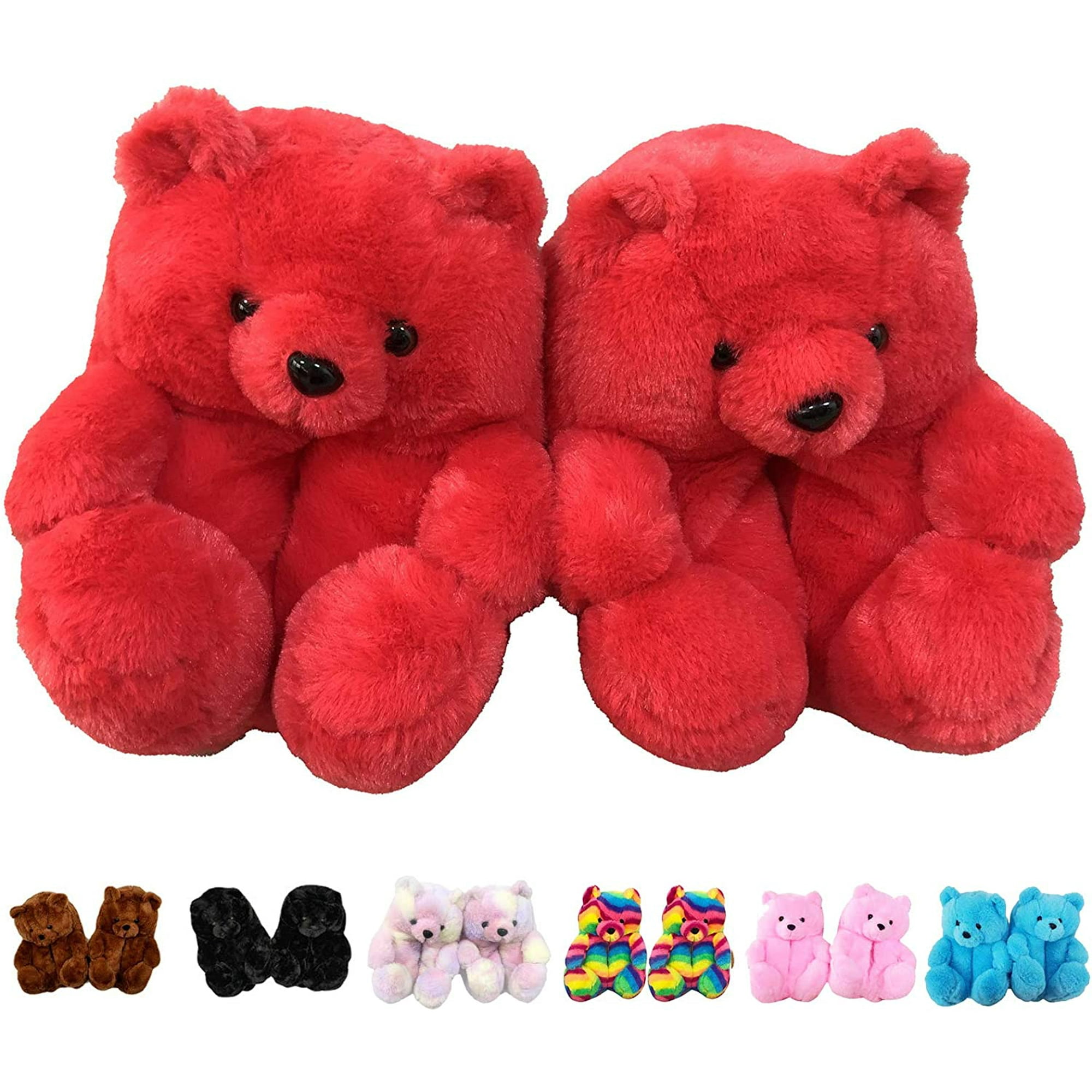 Plush Teddy Bear Slippers, Fuzzy Fluffy Furry Faux Fur Soft House
