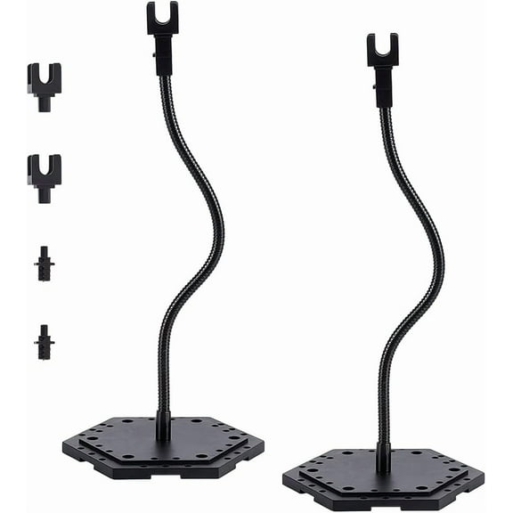 2 Set Black Action Figure Stand Hexagon Plastic Base with Metal Flexible Snake Bone Support and Four Claws Waist Clips Action Figures Model Display Holder for HG RG 1/144 Figures