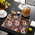 thumbnail image 3 of Red Boho Botanical Placemats Set of 6, Southwestern Retro Leaves Ethnic Tribal Placemats for Dining Table, Place Mats for Kitchen Tabletop, Waterproof Wipeable Dining Table Mats Set, 3 of 9
