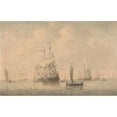 thumbnail image 2 of Dominic Serres 18x13 Black Ornate Wood Framed Double Matted Museum Art Print Titled - Warships Preparing to Sail from Their Anchorage (1782), 2 of 5