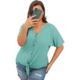 thumbnail image 6 of Cueply Womens Plus Size Tops Short Sleeve V Neck Waffle Knit Tunic Blouse Tie Front Button up T Shirts, 6 of 8