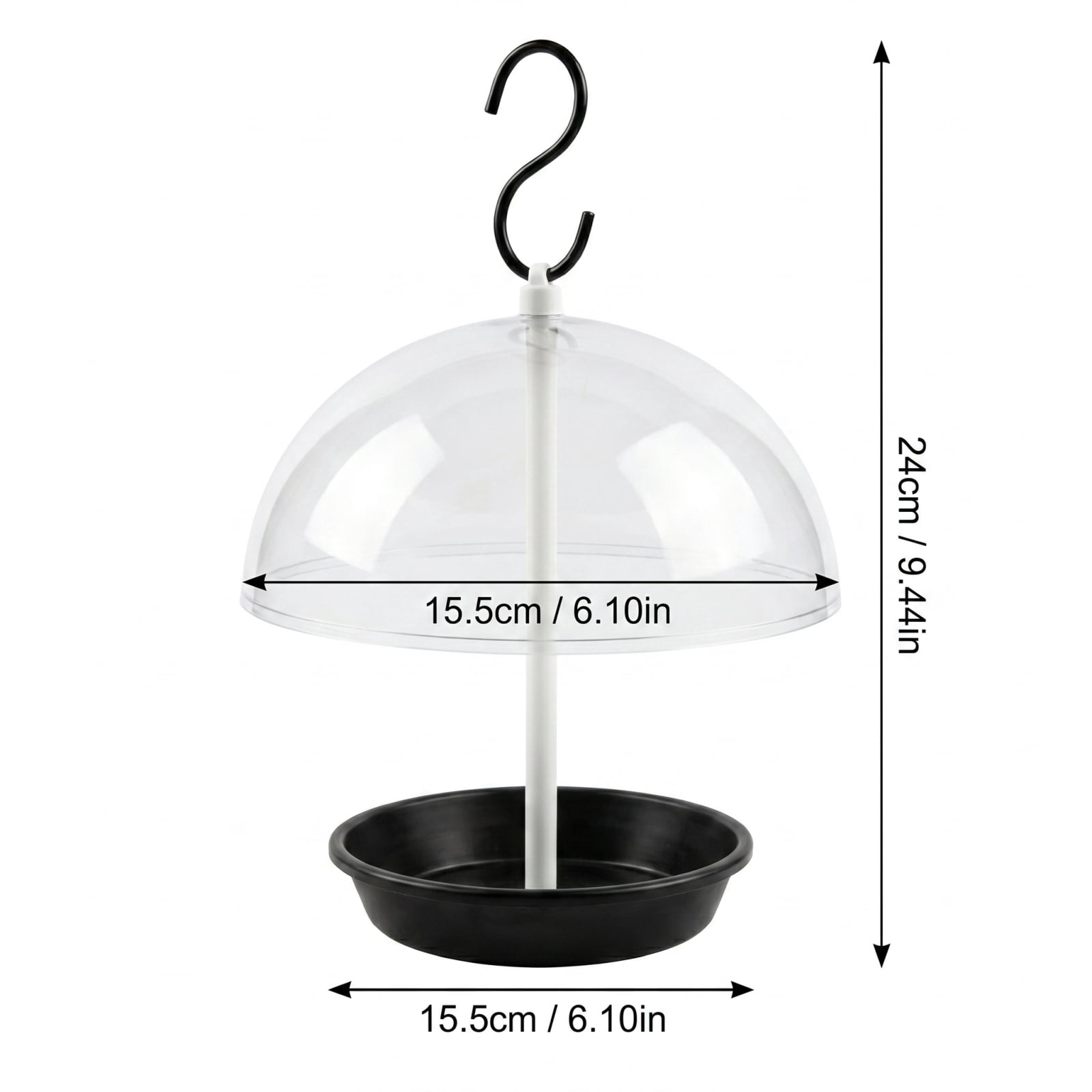 Cthrlog Adjustable Platform Bird Feeder for Outdoors, Hanging Metal Seed Tray with Clear Rain Proof Dome, Large Capacity for Wild Bluebird Cardinal Dove Mealworm, Black