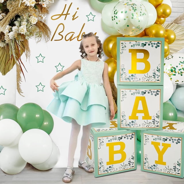 4 Pcs Boîte à Ballons Réutilisable Boîte de Douche pour Bébé Boîtes Décoratives Blocs Mignons Verdure Boîtes pour Bébé Fond d'Anniversaire Accessoires Photo Révélation de Genre