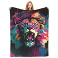 thumbnail image 5 of LNWH Colorful LIon Vector Art Pattern Throw Blanket, Flannel Sofa Blankets for All Seasons, 60"x50", 5 of 8