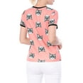 thumbnail image 4 of INSPIRE CHIC Women's Short Sleeve Contrast Cartoon Cats Pet Print Tee Ringer T-Shirt Tops M Coral Pink, 4 of 7