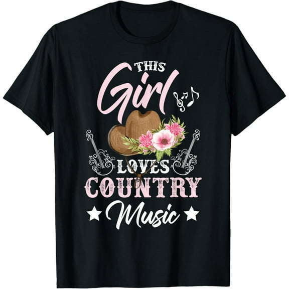 This Girl Loves Country Music T-Shirt men and women can wear, black, white, gifts