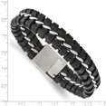 thumbnail image 4 of Stainless Steel Bracelet Contemporary Leather Men's 16 mm 9 in Chisel Brushed and Polished Black, 4 of 5