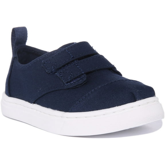 Toms Cordones Infant's Canvas Slip On Trainers With Double Strap In Blue Size 6