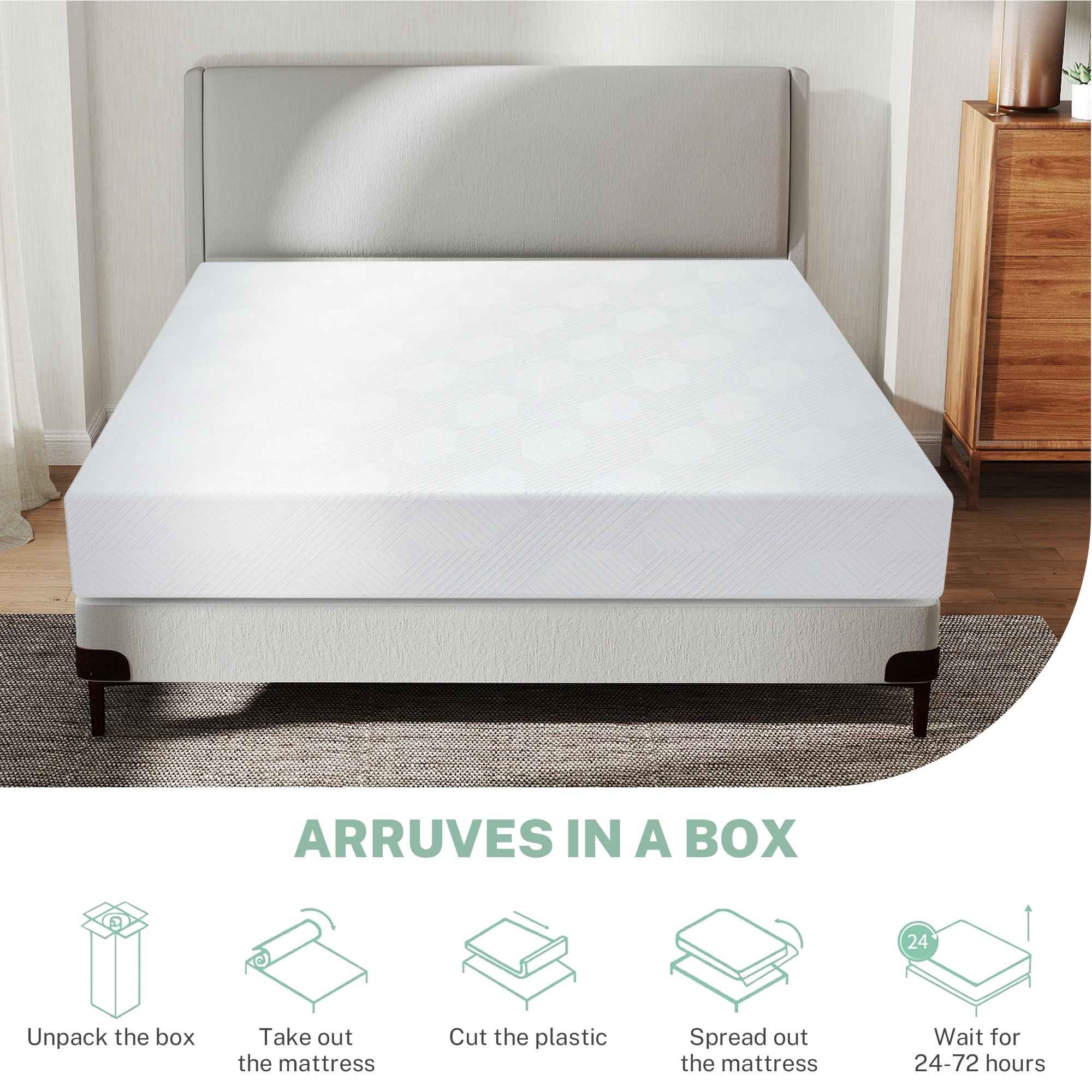 PORKISS 8in Cooling Gel Green Tea Memory Foam Mattress, Medium Firm, King