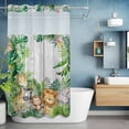 thumbnail image 2 of Tropical Botanical No Hook Shower Curtain with Snap in Liner Cute Zebra Lion Monkey Cartoon Elephant Wood Grain Waterproof Bathroom Shower Curtain with See Through Top Window for Bathtub 54" x 78", 2 of 9