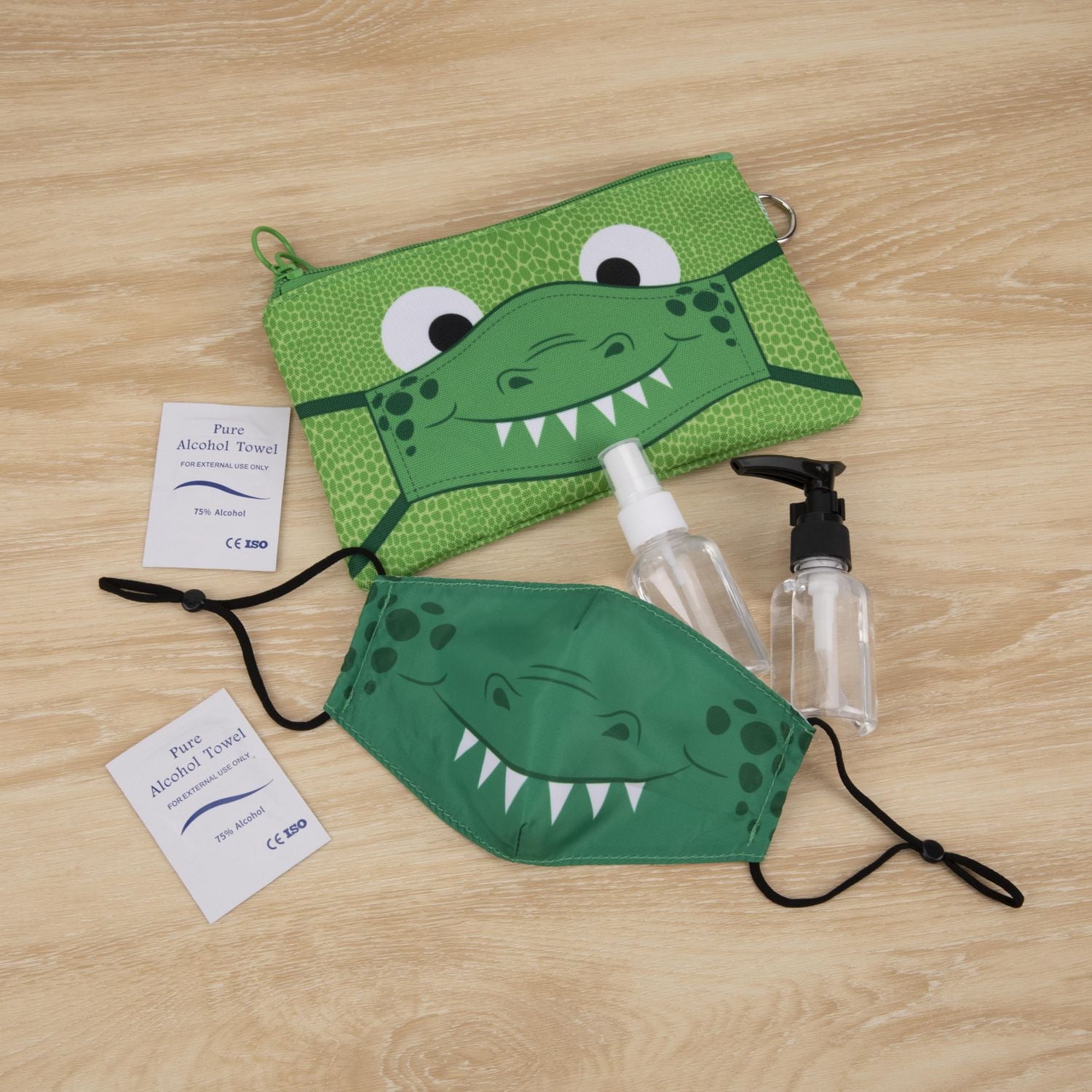 KIT DU ZIPIT Face-It, pochette avec matériau antibactérien + masque facial assorti (Vert) Ensemble Pochette et Masque