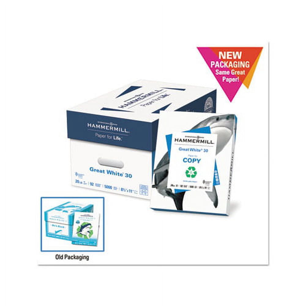 Great White 30 Recycled Print Paper 92 Bright, 3Hole, 20lb, 8.5 x 11, White, 500 Sheets/Ream, 10 Reams/Carton
