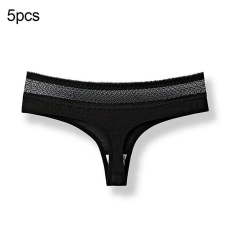 

Qingsaizhen G-String 5Pcs Women Sexy Solid Color Lace Patchwork Hollow out Thong Low Waist G-String