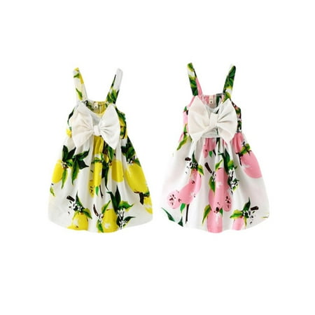 

ZEDWELL Summer Baby Girl Cute Fruit Pattern Bow Sleeveless Dress Casual Sundress Outfits
