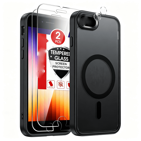 HBMYN for iPhone SE 2022/2020 Case: iPhone-8/ iPhone 7 Phone Case,Compatible with SE3 3rd Generation SE2 2nd Gen Matte Slim Protective with 2 Camera Covers,Black