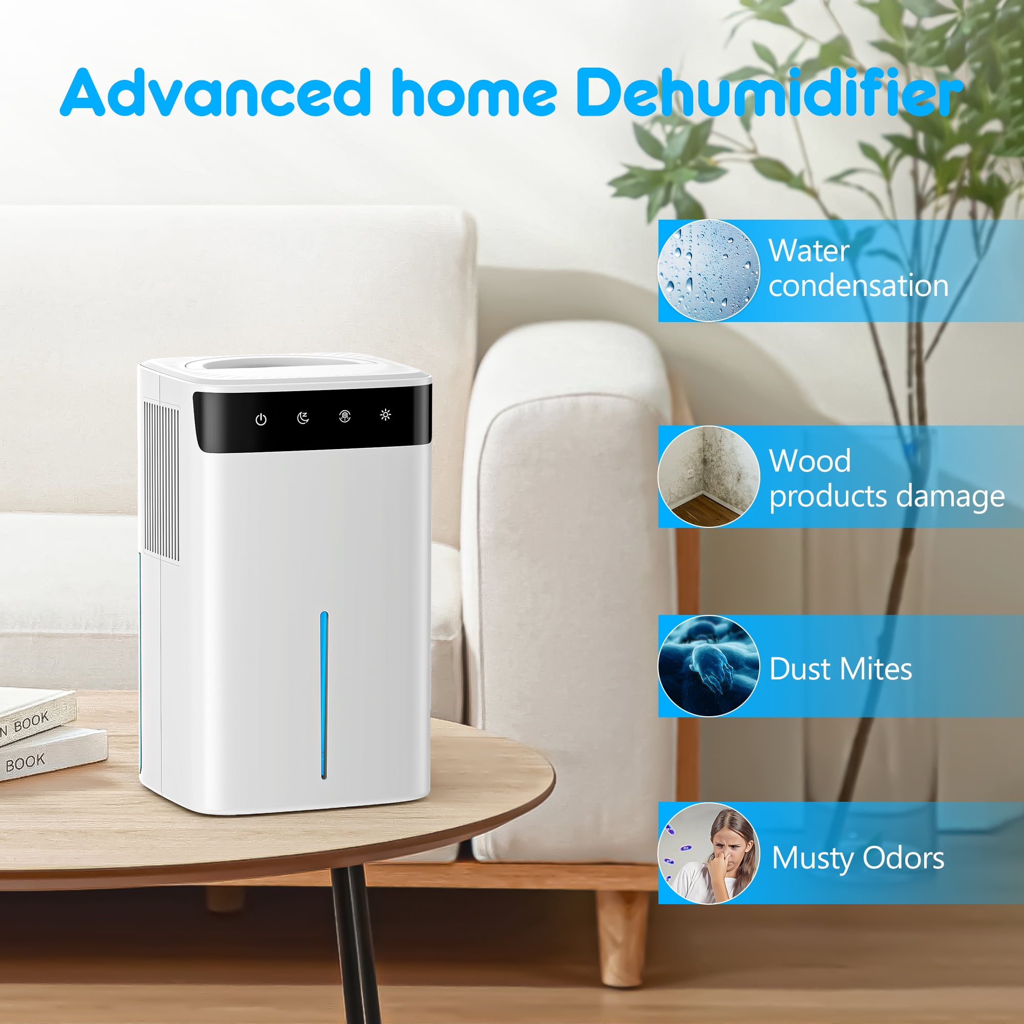 Aootek Dehumidifier,Small Dehumidifier for Home,LED Light,Automatic Defrosting,Ultra Quiet,Up to 1200 Sq ft