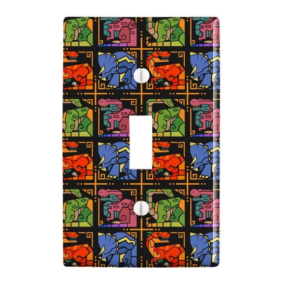 Geometric Dinosaurs Aztec Mayan Style Tyrannosaurus Triceratops Velociraptor Brontosaurus Pattern Plastic Wall Decor Toggle Light Switch Plate Cover