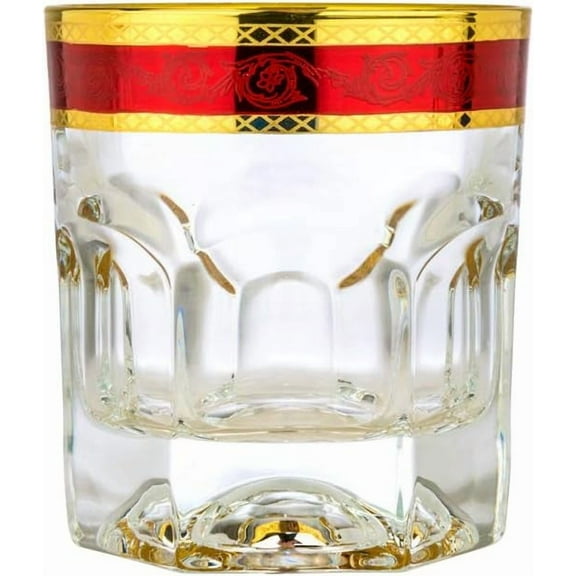 Art Decor A1048R, 7 Oz Provenza Old Fashioned Glasses, DOF Tumblers w/Red Gold Rim, Set of 6