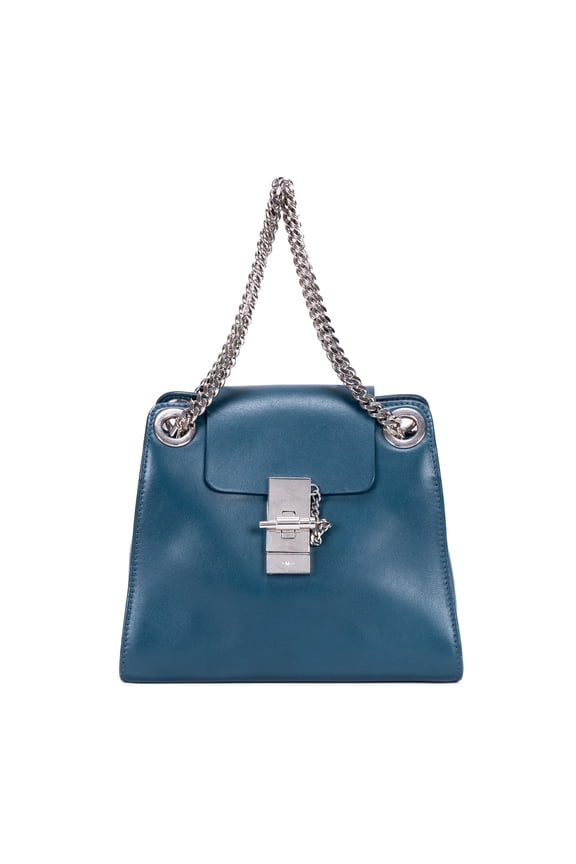 Pre-Owned Chlo Blue Annie Chain Shoulder Bag Smooth Calfskin Leather