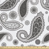 Paisley Sofa Upholstery Fabric by the Yard, Minimalist Oriental Florets Leaves Dark Colors Iranian Culture Featured Image, Decorative Fabric for DIY & Home Accents, 3 Yards, Grey White by Ambesonne