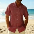 thumbnail image 2 of Men's Button Down Shirts Striped Cuban Collar Dress Shirts Wrinkle-Free Breathable Relaxed Fit Short Sleeve Shirts Business Casual Office Wear Shirts, 2 of 8
