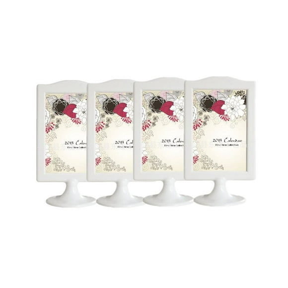 4 Pack White Double Sided Self Standing Photo Frame,Vertical Stand Photo Frame menu Box Double Display 2 Photos 4x6 with Inserts and Base, 2 Sided Frame for Vertical Display