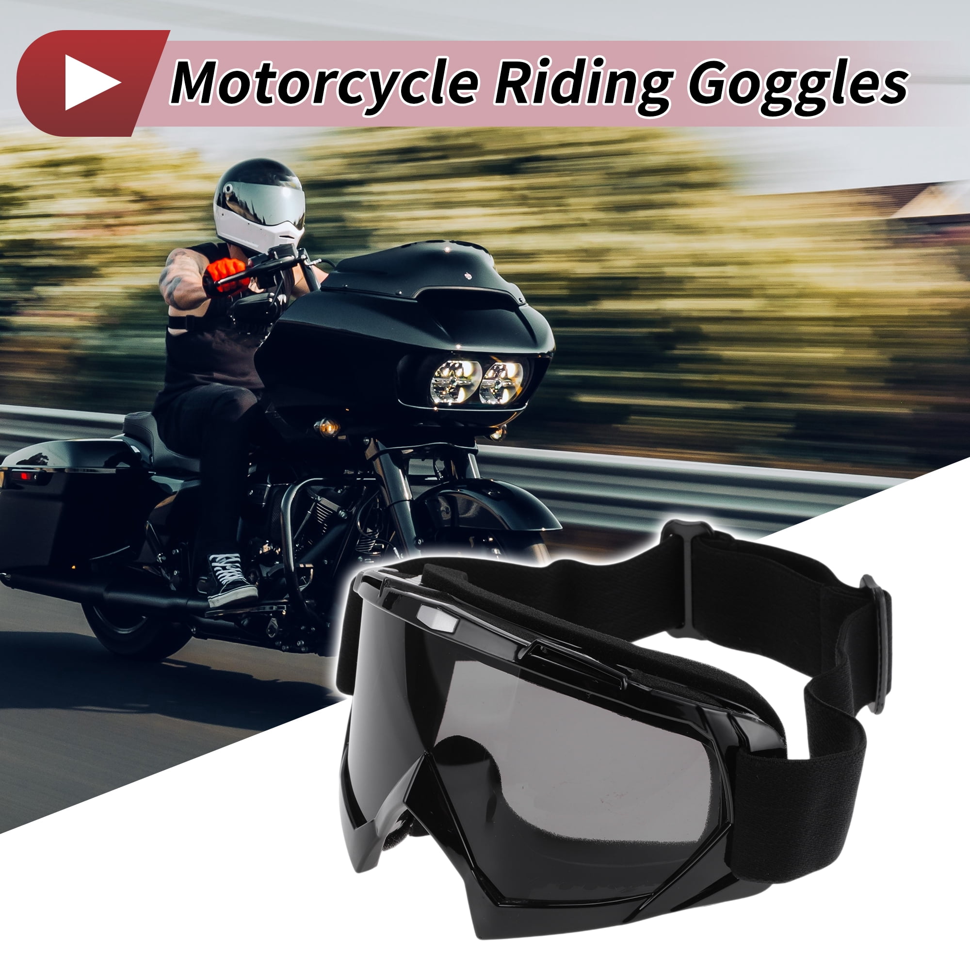 Unique Bargains 1 Set Motorcycle Riding Goggles PC TPU Outdoor Sports Sunglasses for Motocross Dirt Bike ATV Grey Lens Black Frame