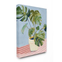 Stupell Industries Monstera Indoor Plant Leaves Green Pink Painting Canvas Wall Art Design by Victoria Borges, 36" x 48"