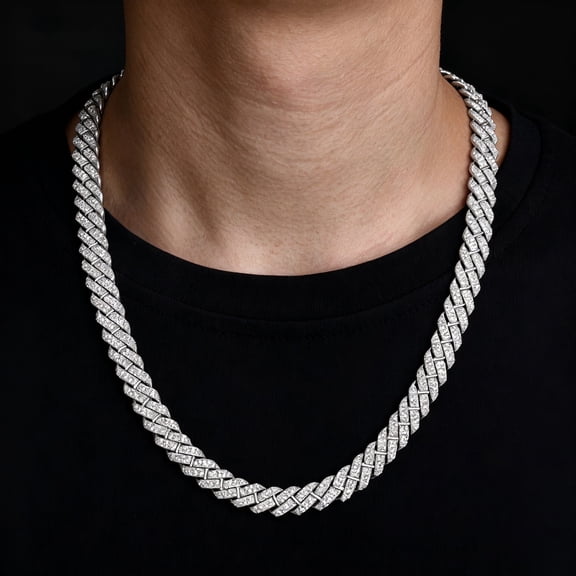 Heavy Iced Out Cuban Link Necklace, Copper & Zirconia 18inch 20inch Thick Chain, Bling Hip Hop Jewelry for Men and Women