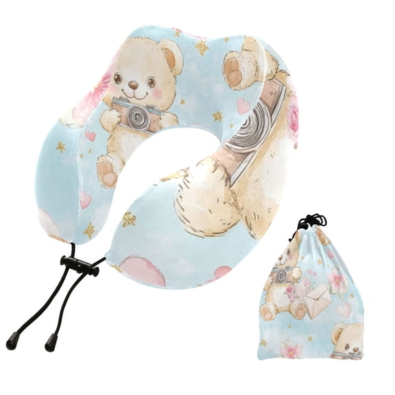 BZSMCE Travel Pillow Bear Moments Pattern 10.5x9.5x6in
