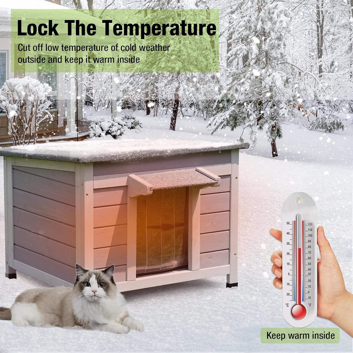 MEDEHOO Insulated Outdoor Cat House with Insulated Liner Weatherproof Feral Cat Shelter for Winter