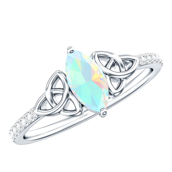 Rosec Jewels Real Ethiopian Opal Promise Ring with Diamond - Celtic Knot Ring - AAA Grade - Ready to Gift for Valentines Day, 925 Sterling Silver, US 4.00