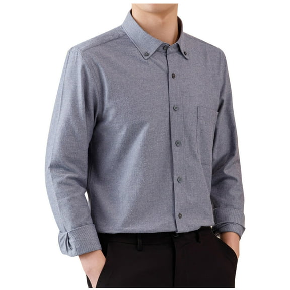 JUUYY Men's Cotton Dress Shirts Casual Cardigan Solid Oxford Textile Long Sleeve Shirts Lapel Button Down Business Shirt Dark Gray L