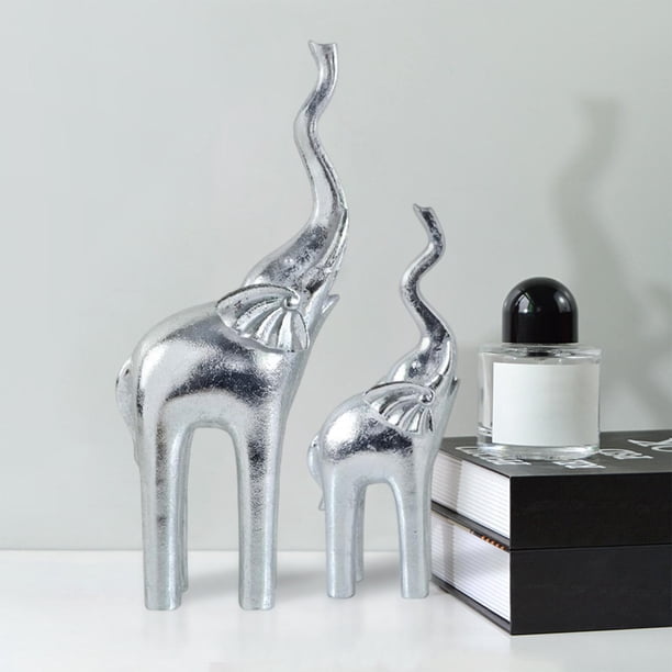Conjunto de 2 figuras de madre y bebé, escultura animal para decoración del hogar , Plata