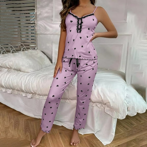 Censtreet Womens Pajama Sets Sleeveless Lounge Sets for Women Printed Jogger Pajama Set 2 Piece Pj Sets