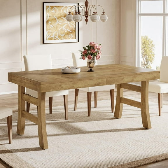 Tribesigns 63" Dining Table for 4-6 People, Farmhouse Kitchen Table for Dining Room, Light Brown