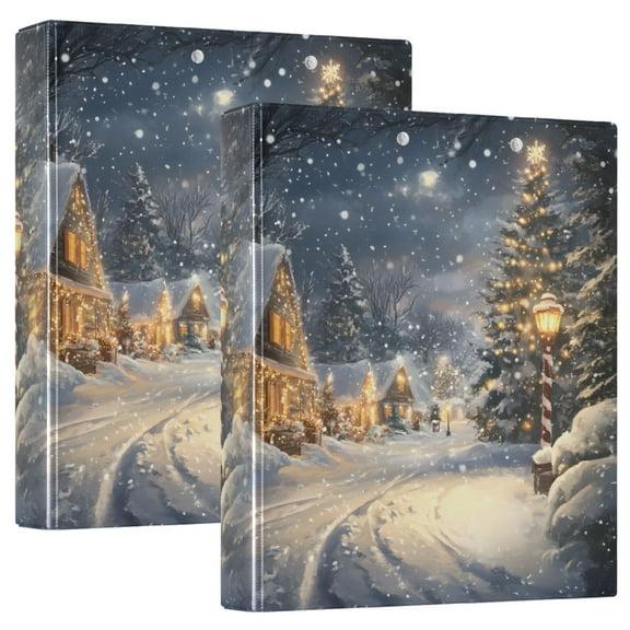 joogoo Christmas Vintage Winter View Hardcover 3 Ring Binder 1.5" Round Rings Interior Pockets Binders Organizer 2 Pack