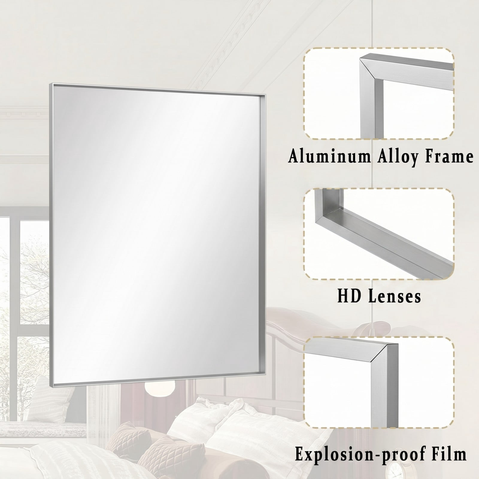 Gleamira 32"x48" Rectangular Bathroom Mirror Wall Vanity Mirror with Deep Frame, Silver
