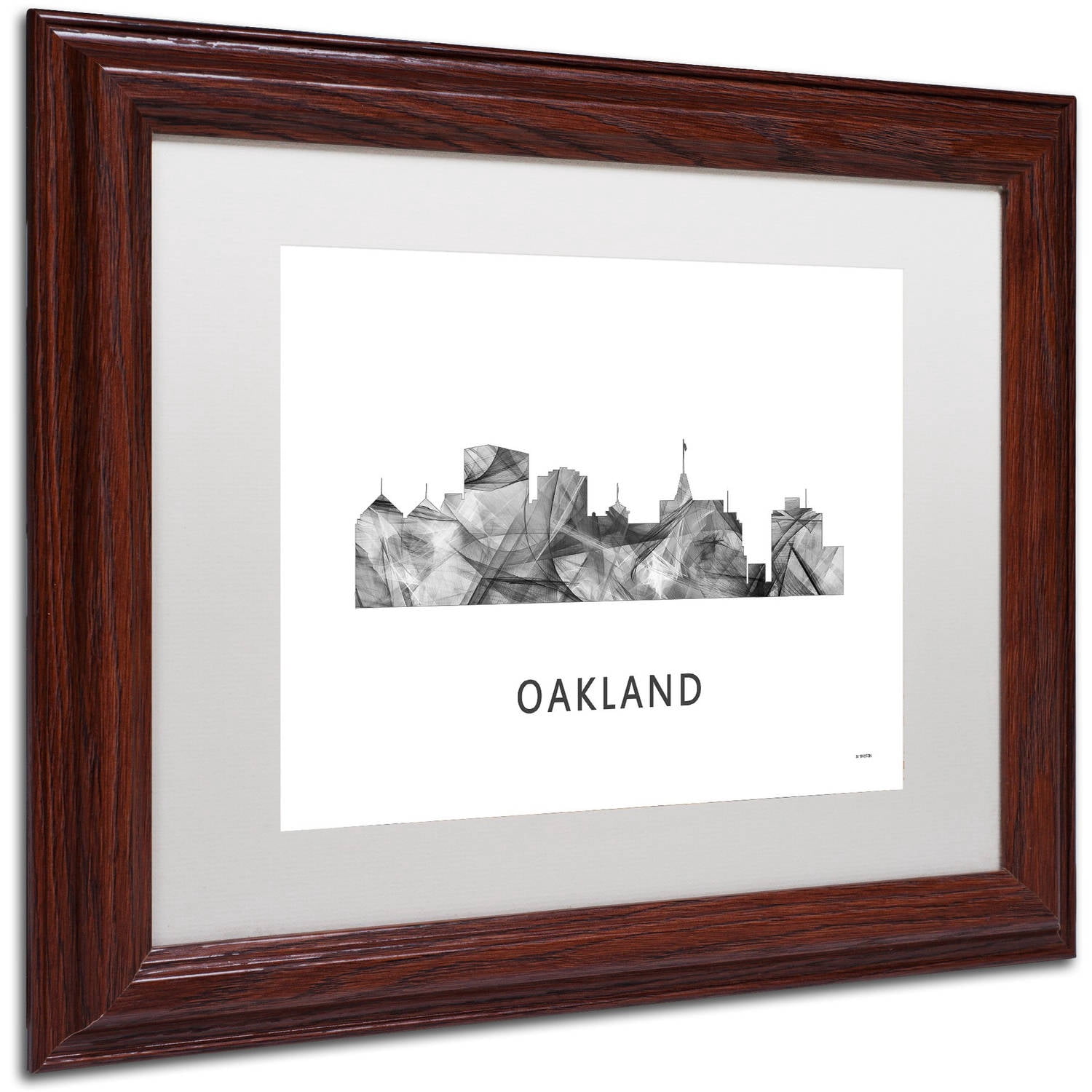 Trademark Fine Art 'Oakland California Skyline WB-BW' Canvas Art by Marlene Watson, White Matte, Wood Frame