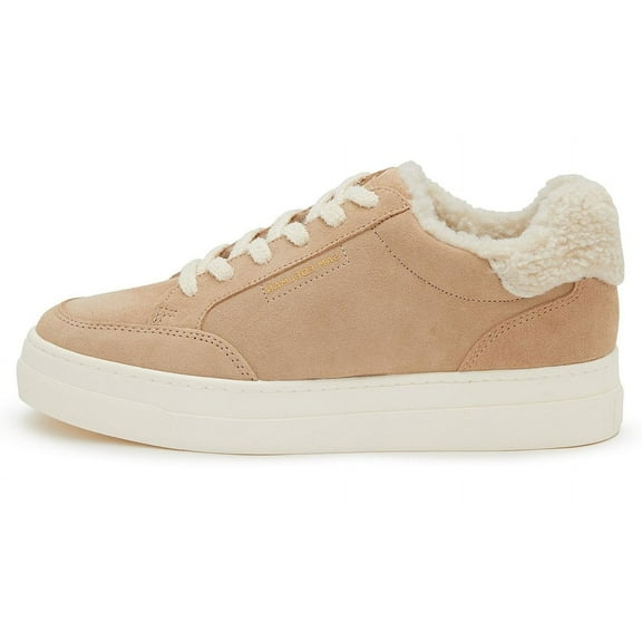Sam Edelman Wess Cuoio Suede Lace Up Rounded Toe Fur Detailed Low Top Sneakers (Cuoio Suede, 8)