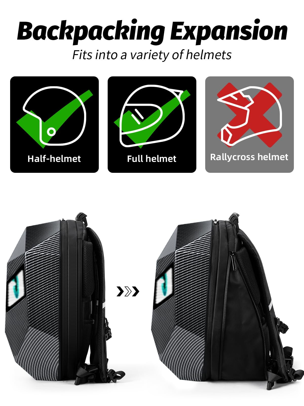 Gelrova Knight LED Motorcycle Backpack, Water-Resistant Scooter Bag, Laptop Backpack for Riding, Cycling, Travel, Large 19 Inch