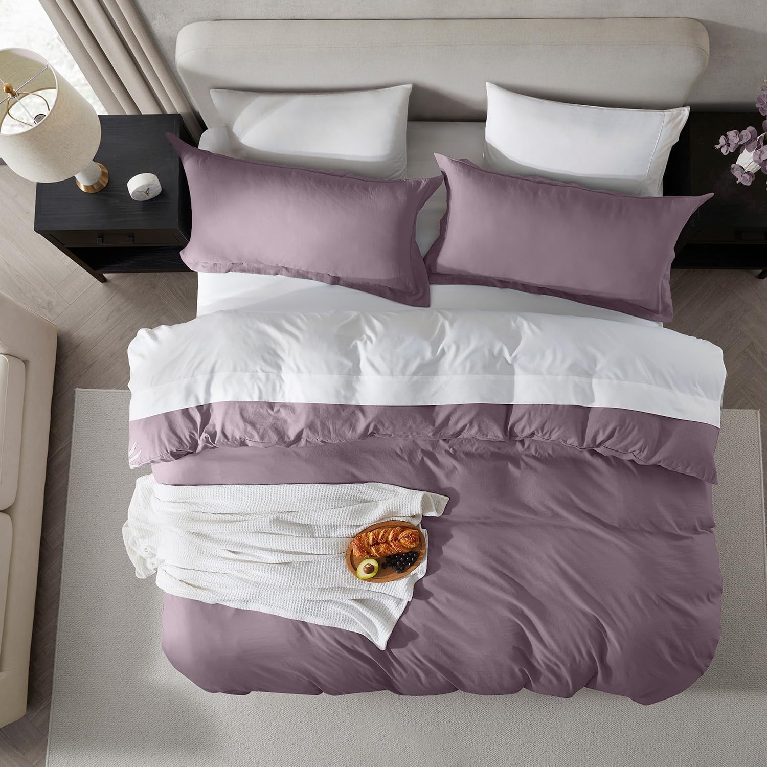 LammaLoe Duvet Cover California King Size, Soft Prewashed 3-Piece Duvet Cover Bedding Set with Pillow Shams, Dusty Purple