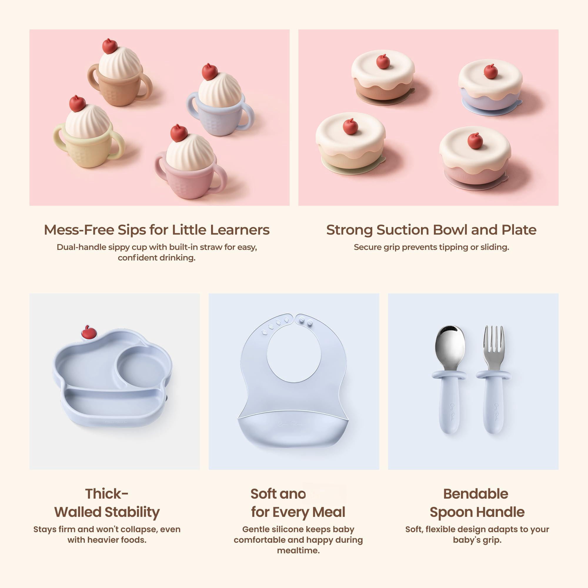 Blue Silicone Baby Feeding Set for Self-Feeding and Solids Introduction